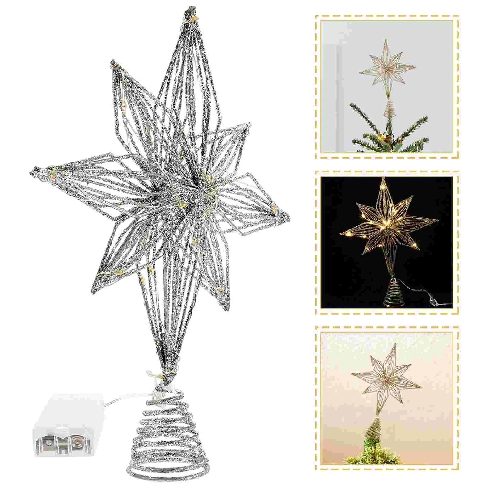 Decorate Christmas Tree Top Star Decorations Finials Wrought Iron Lighted Xmas Ornament