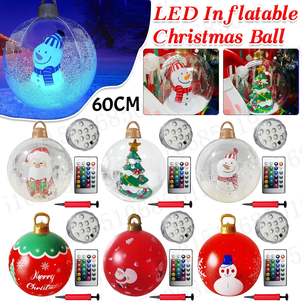 24 Inch Inflatable Christmas Balls with Lights Outdoor Christmas Decorations PVC 60CM Giant Christmas Balls Holiday Decor