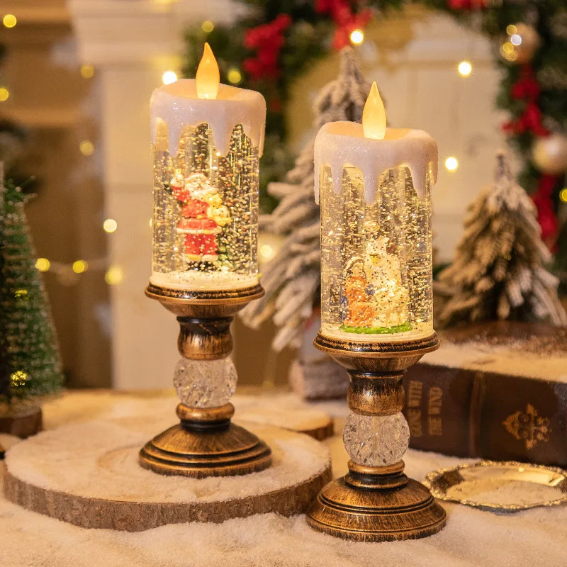 Christmas LED Candle Lights Fantasy Flameless Swirling Glitter Candle Lamp Crystal Electronic Candles for Christmas Party Decor