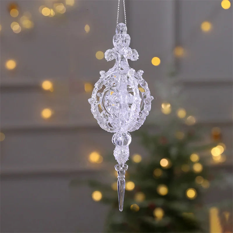 Snowflake Icicle Drop Ornaments Crystal Christmas Tree Transparent Decoration Pendant Christmas Home Decoration Navidad 2024