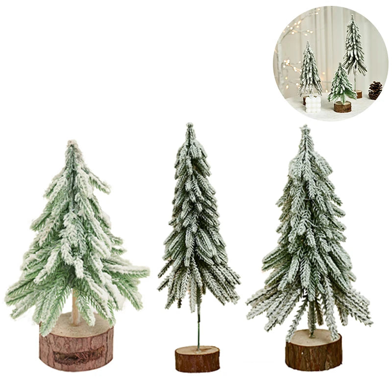 18Cm Mini Snow-Frosted Pine Needle Christmas Tree Tabletop Decoration Small Desktop Ornament Festive Home and Office Decor