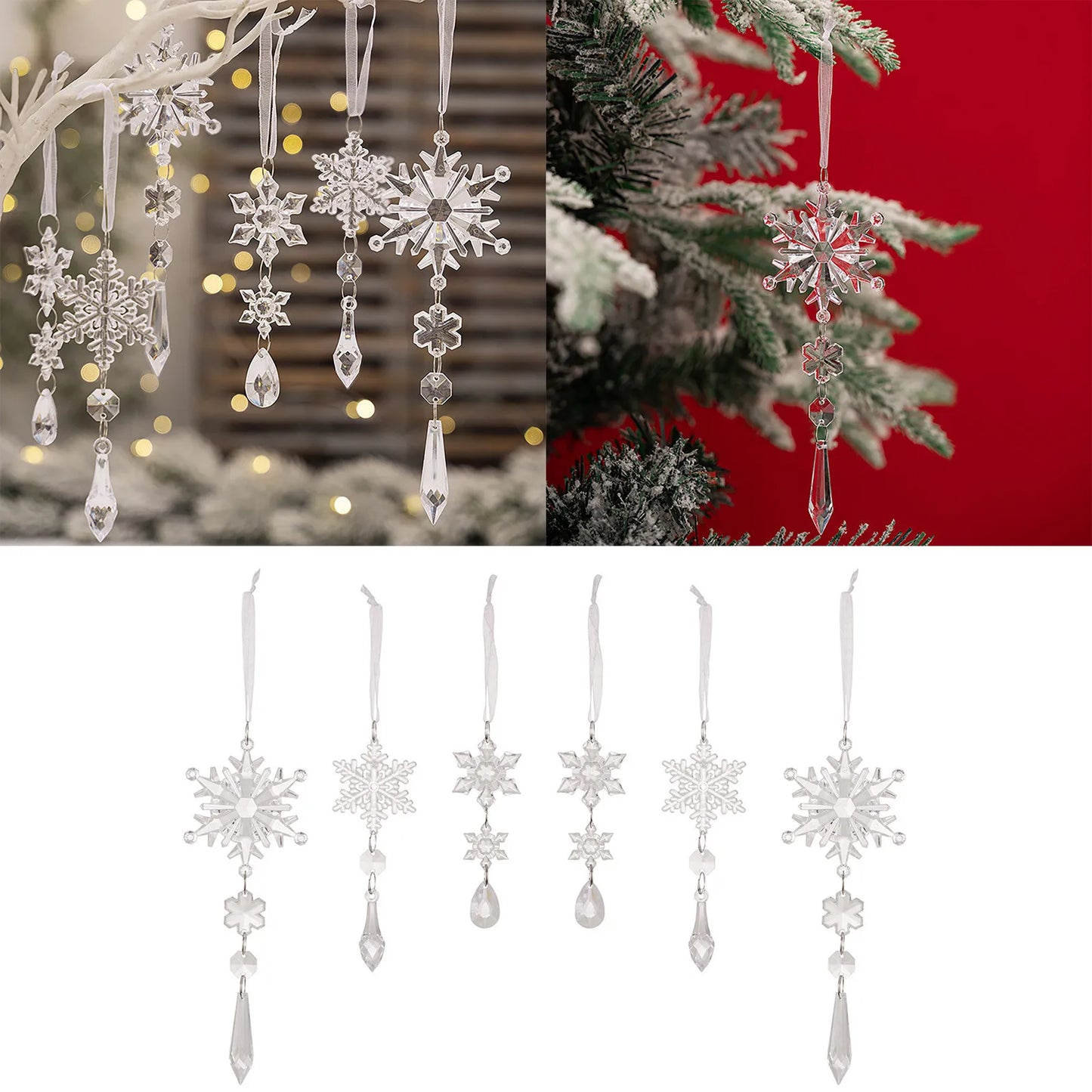 Christmas Room Decoration 6Pcs Crystal Ornaments for Christmas Tree Decorations Hanging Crystals Icicle Decoração De Natal