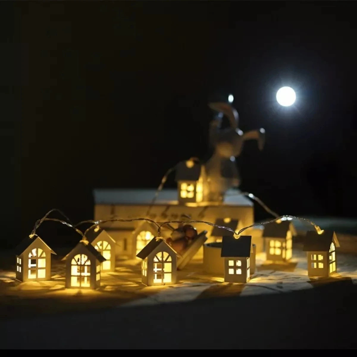 1PC 1.5M10LED Wood Tiny House Battery Operated String Light Garland Fairy Lights Atmosphere Hanging Decorative Lamp Suitable