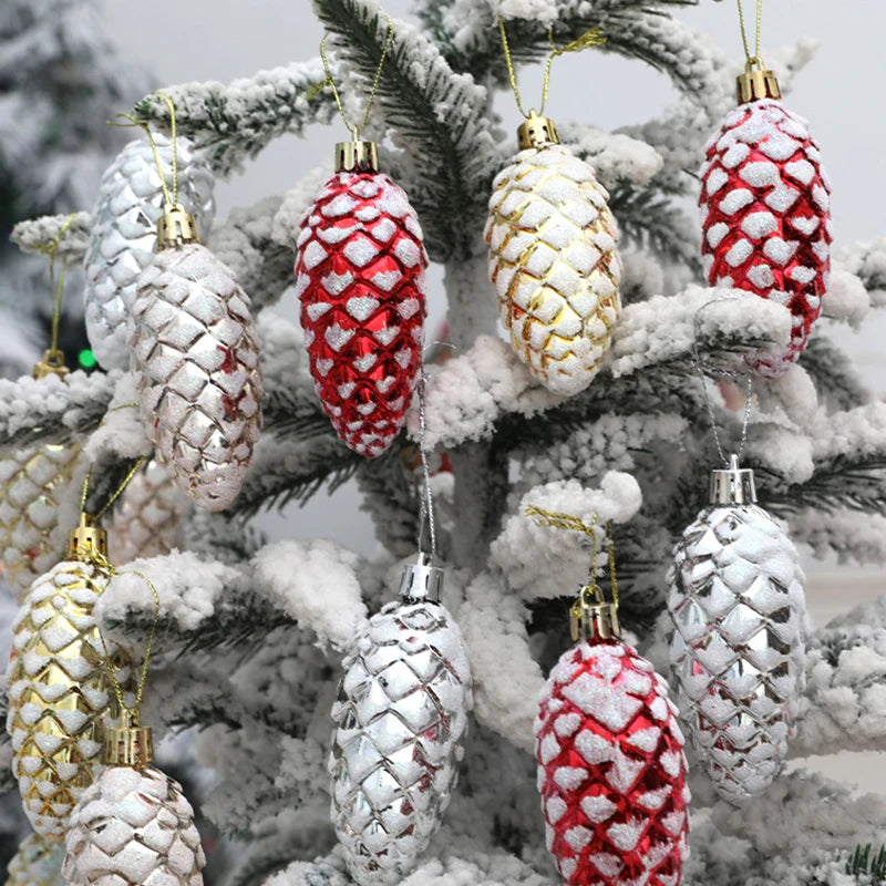 5Pcs Christmas Painted Pine Cone Balls Hanging Pendants Merry Christmas Tree Decoration for Home Xmas Ornament Gift Navidad 2024