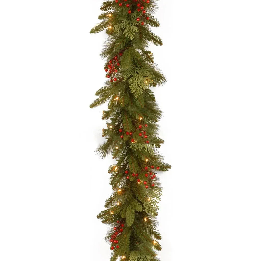 1.8M Christmas Pine Vine Garland with Red Berries Rattan Home Party Wall Door Decor Christmas Tree Ornaments Xmas Wreath