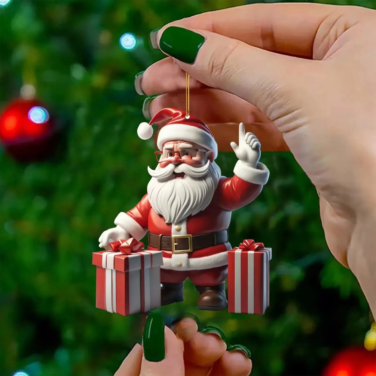 Christmas Flat Acrylic Cartoon Car Haning Pendants Xmas Santa Claus Snowman Ornaments Merry Christmas Decor Noel Tree Hangings