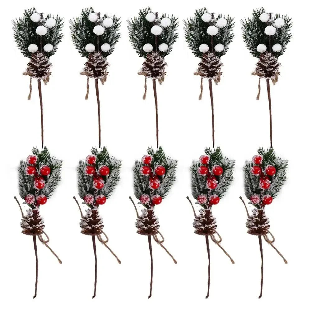 1Pcs Artificial Flower Fake Snow Frost Pine Branch Cone Berry Holly Diy Xmas Tree Ornament Home Christmas Decor Supplies Gift