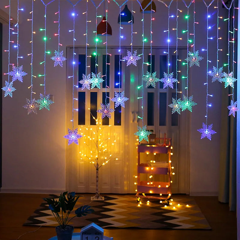 3.2M Christmas Snowflakes LED String Lights Flashing Fairy Curtain Lights Waterproof for Holiday Party Wedding Xmas Decoration