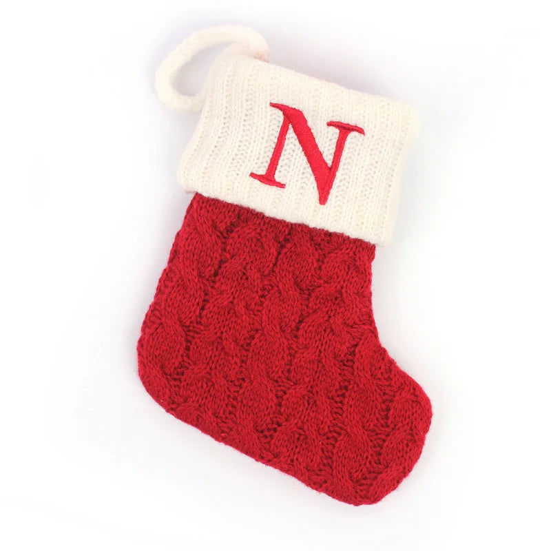 Letters Christmas Stocking New Knitting Christmas Tree Pendant Decorations for Home Xmas Gift Snowflake Alphabet Christmas Socks