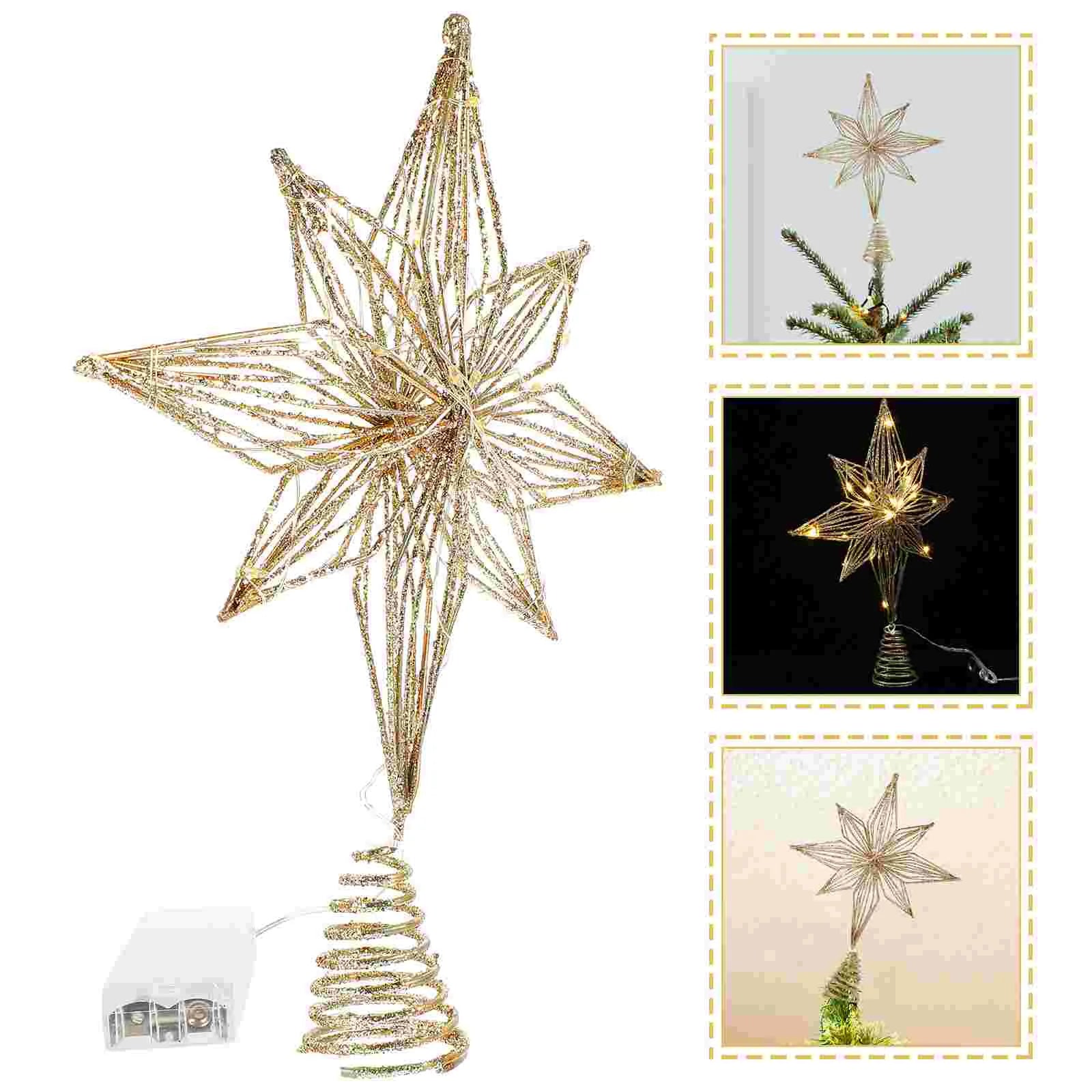 Decorate Christmas Tree Top Star Decorations Finials Wrought Iron Lighted Xmas Ornament