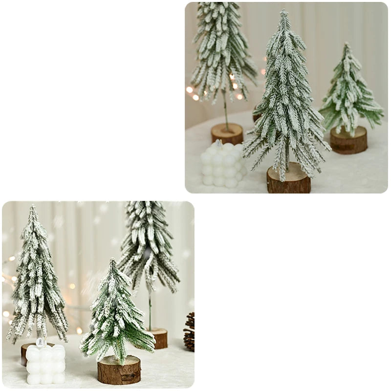 18Cm Mini Snow-Frosted Pine Needle Christmas Tree Tabletop Decoration Small Desktop Ornament Festive Home and Office Decor