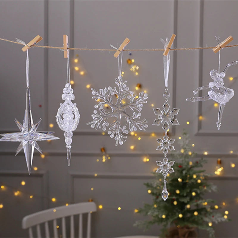 Snowflake Icicle Drop Ornaments Crystal Christmas Tree Transparent Decoration Pendant Christmas Home Decoration Navidad 2024