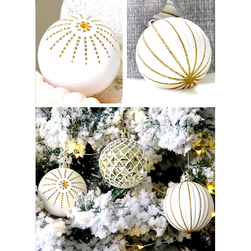 30PCS Christmas Balls ,60MM Gold&White Painted Shatterproof Festive Wedding Hanging Ornaments Christmas Trees Decoration Durable