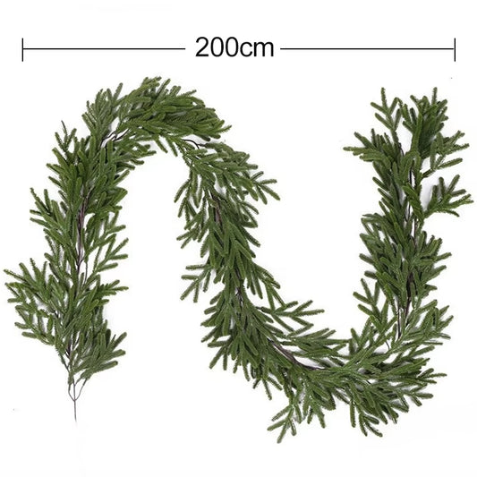 180CM Artificial Plants Christmas Garland Wreath Xmas Home Party Wedding Decoration Pine Tree Rattan Hanging Ornament for Kids