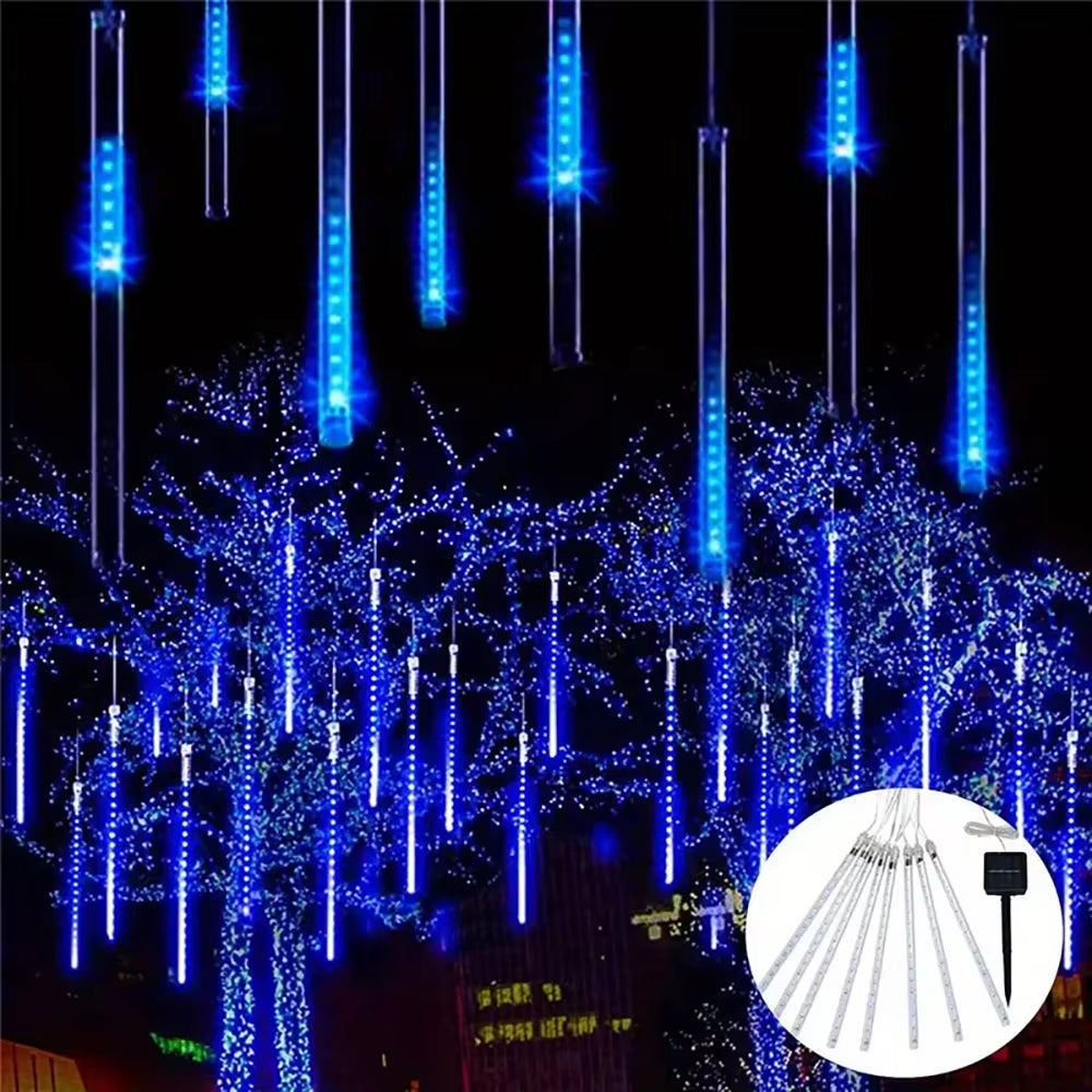 Solar Meteor Shower Rain Lights Waterproof String Lights Christmas Holiday Lighting Decor Outdoor Street Garland Fairy Lights